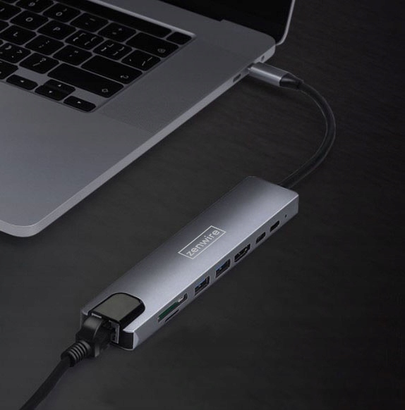 ADAPTER HUB 9w1 USB-C HDMI RJ45 Fast Ethernet SD do Macbook Air Pro M1 M2 M3 Zenwire - Zdjęcie nr 4