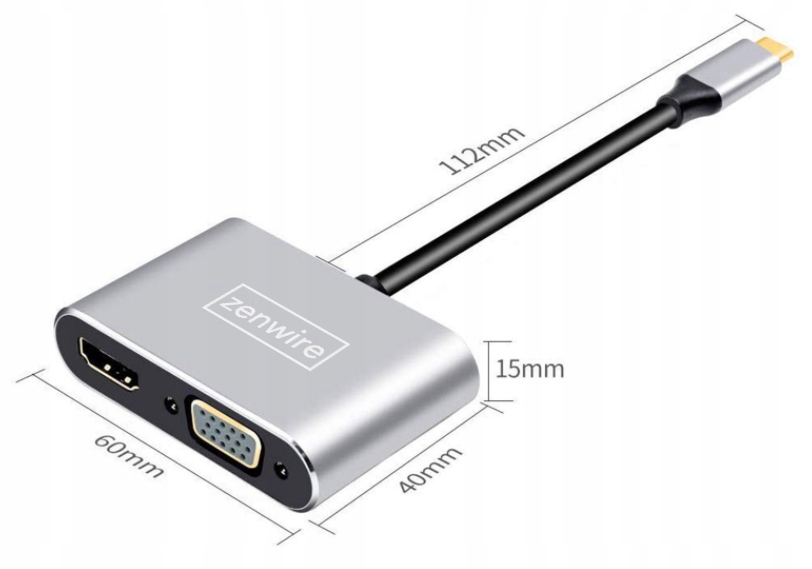 ADAPTER HUB Przejściówka USB-C 4W1 HDMI 4K VGA USB Zenwire - Zdjęcie nr 6