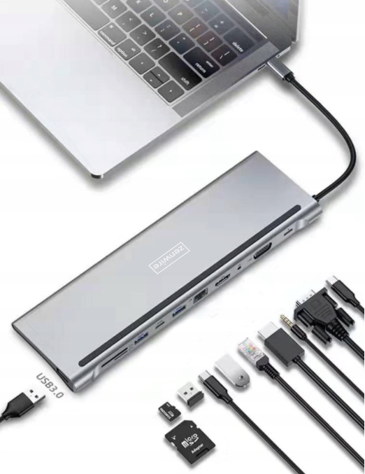 STACJA DOKUJĄCA HUB USB-C 11w1 VGA RJ45 HDMI 4K M1 - Zdjęcie nr 4