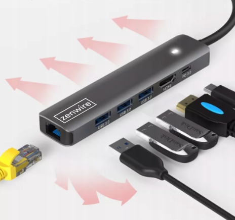 HUB USB-C Adapter 7W1 Zenwire HDMI 4K USB Gigabit Ethernet RJ45 1000 Mbps M1 - Zdjęcie nr 4