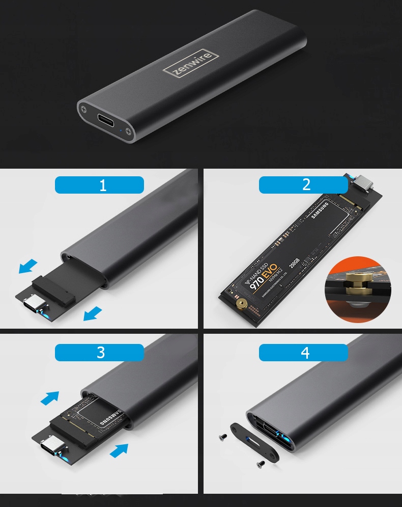Adapter Kieszeń na dysk SSD m.2 USB-C obudowa m2 SATA Zenwire - Zdjęcie nr 6