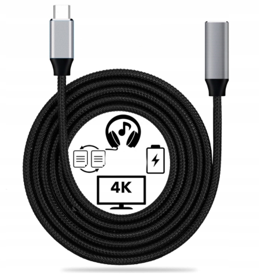KABEL Przewód Przedłużacz USB-C Żeński Thunderbolt 3.0/4.0 4K 60 Hz 10GB 100W 1M - Zdjęcie nr 5