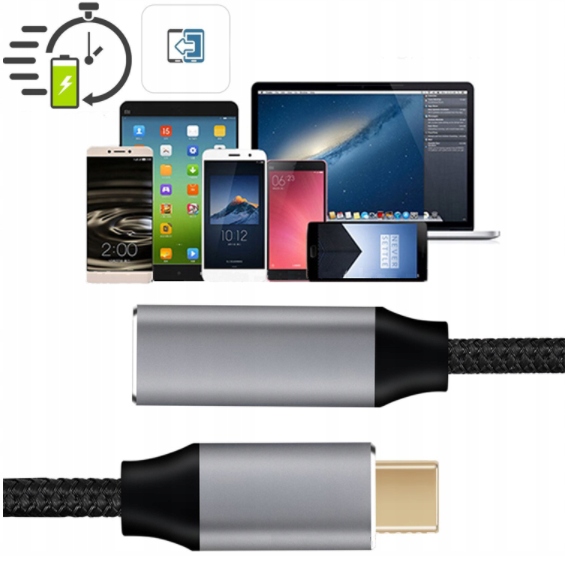 KABEL Przewód Przedłużacz USB-C Żeński Thunderbolt 3.0/4.0 4K 60 Hz 10GB 100W 1M - Zdjęcie nr 6