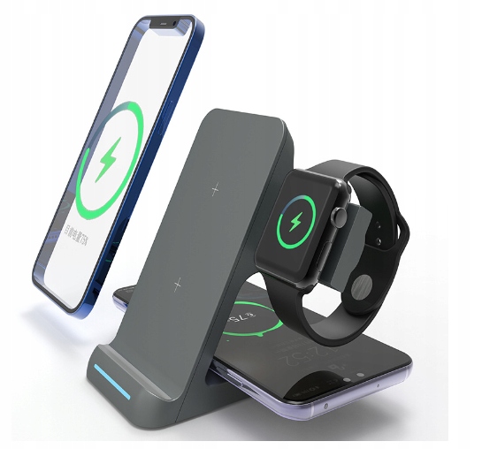 Ładowarka indukcyjna 3w1 do Samsung s21 S20 Apple + AirPods Buds Apple Watch 15W - Zdjęcie nr 2
