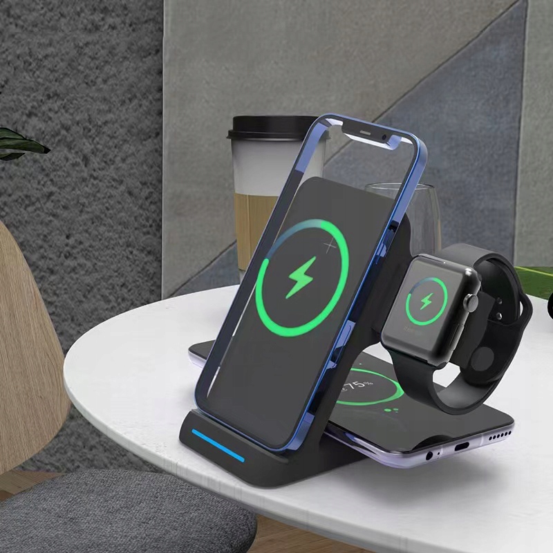 Ładowarka indukcyjna 3w1 do Samsung s21 S20 Apple + AirPods Buds Apple Watch 15W - Zdjęcie nr 4