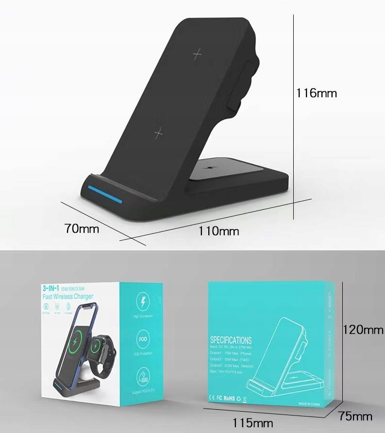 Ładowarka indukcyjna 3w1 do Samsung s21 S20 Apple + AirPods Buds Apple Watch 15W - Zdjęcie nr 6
