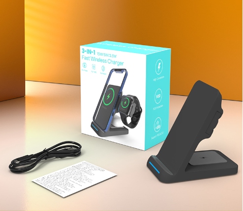 Ładowarka indukcyjna 3w1 do Samsung s21 S20 Apple + AirPods Buds Apple Watch 15W - Zdjęcie nr 8
