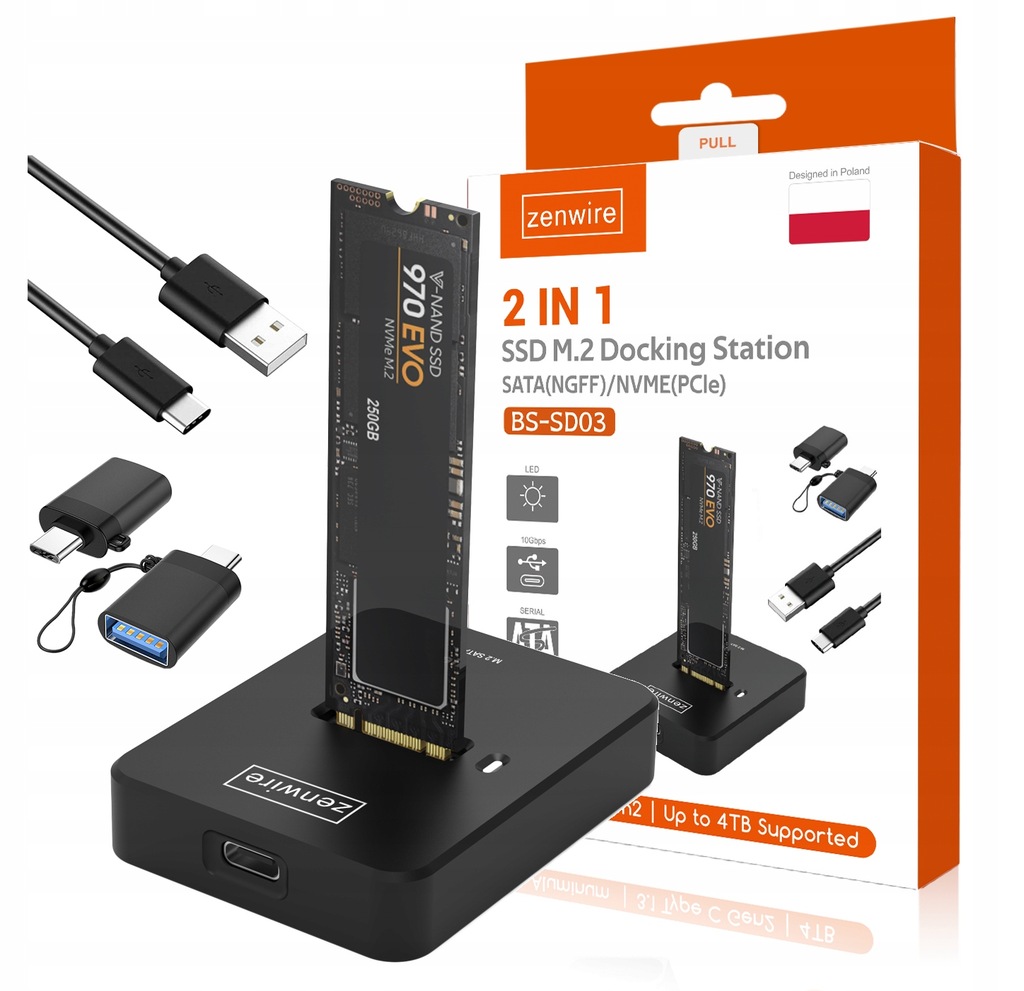 Adapter SSD M2 NVME PCie/SATA NGFF kieszeń na dysk obudowa M.2 USB-C 10 GB/s Zenwire - Zdjęcie nr 1