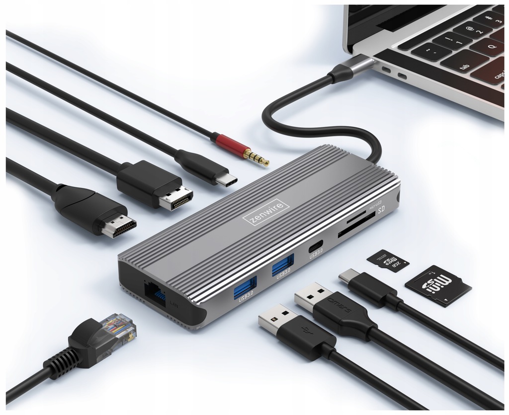 HUB USB-C 10w1 Display Port 1.4 HDMI 2.1 8K 4K 120Hz 60Hz Full HD 144Hz USB 3.0 SD Power Delivery 100W Macbook M1 M2 Zenwire - Zdjęcie nr 1