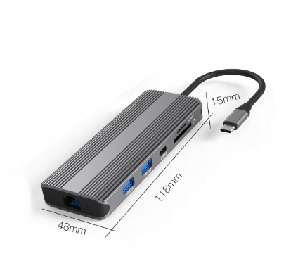 HUB USB-C 10w1 Display Port 1.4 HDMI 2.1 8K 4K 120Hz 60Hz Full HD 144Hz USB 3.0 SD Power Delivery 100W Macbook M1 M2 Zenwire - Zdjęcie nr 12