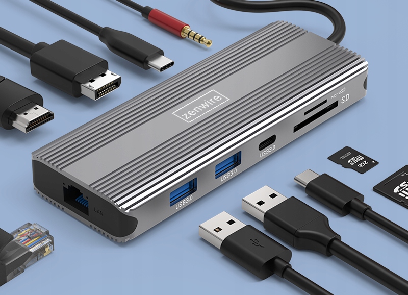 HUB USB-C 10w1 Display Port 1.4 HDMI 2.1 8K 4K 120Hz 60Hz Full HD 144Hz USB 3.0 SD Power Delivery 100W Macbook M1 M2 Zenwire - Zdjęcie nr 9
