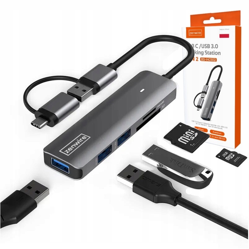 HUB USB-C 7W1 3x USB 3.0 Czytnik Kart SD TF COMBO Zenwire - Zdjęcie nr 1