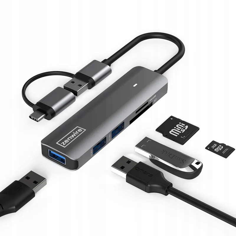 HUB USB-C 7W1 3x USB 3.0 Czytnik Kart SD TF COMBO Zenwire - Zdjęcie nr 8
