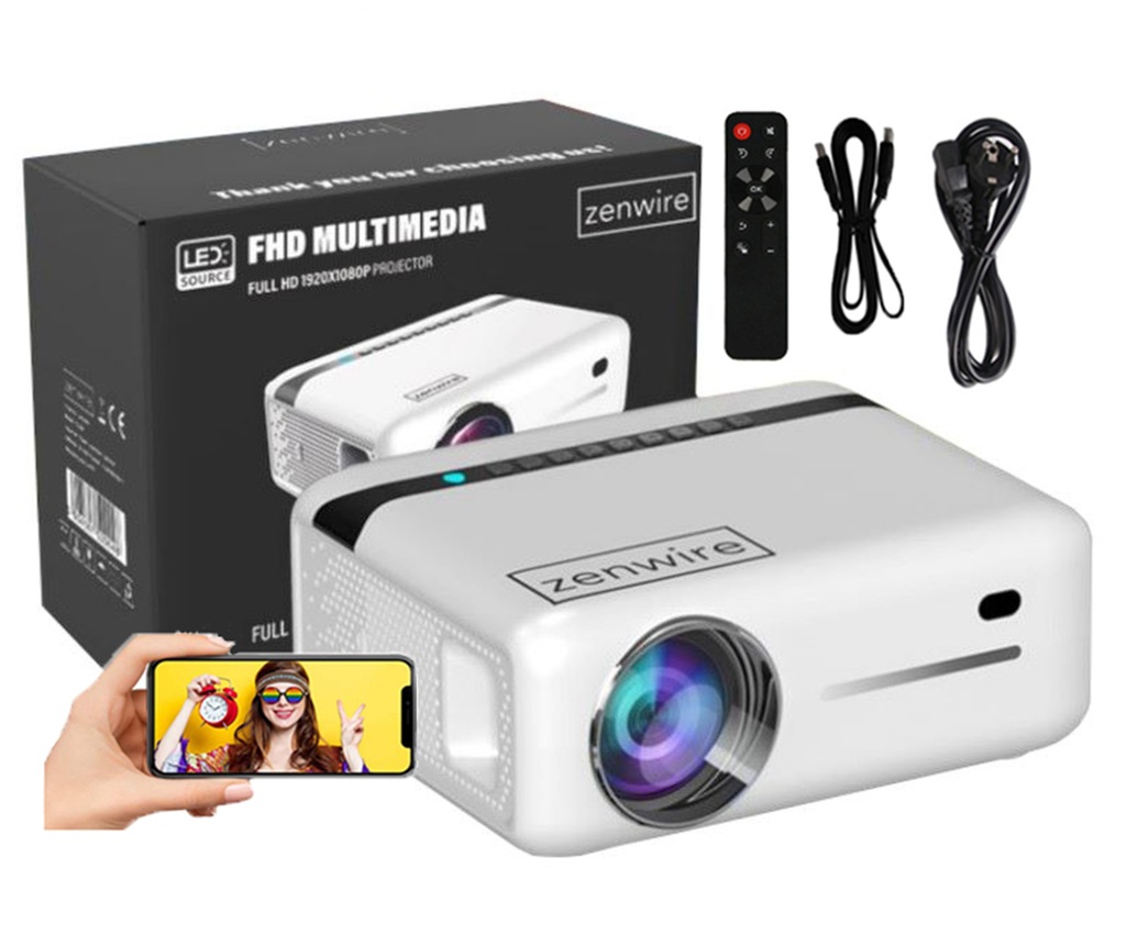 Projektor Rzutnik Full HD 4K 9000lm 300ansi 2000:1 WiFi 2.4/5 GHz Android 9 Bluetooth 5.0 HDMI USB Zenwire e520h - Zdjęcie nr 1