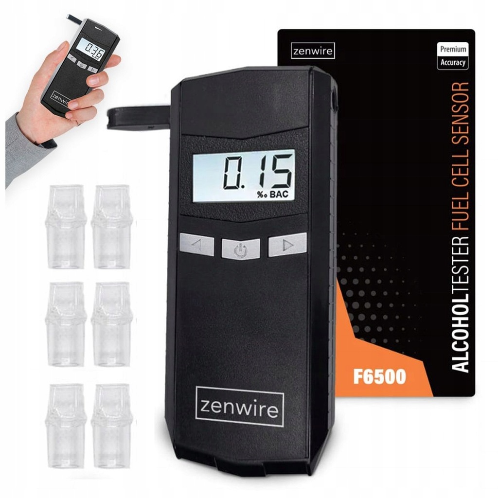 ALKOMAT Profesjonalny Elektrochemiczny z Wyświetlaczem elektronicznym LCD cyfrowym Zenwire F6500 z 6 ustnikami w zestawie - Zdjęcie nr 1