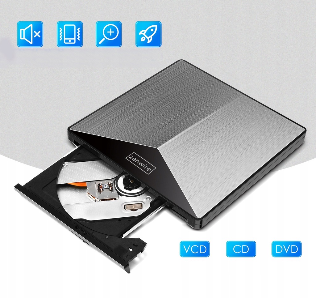 Zewnętrzny Napęd Przenośny ODTWARZACZ PŁYT DVD CD RW 2w1 USB 3.0 oraz USB-C 3.1 do laptopa i komputera NAGRYWARKA ALUMINIOWY - Zdjęcie nr 5