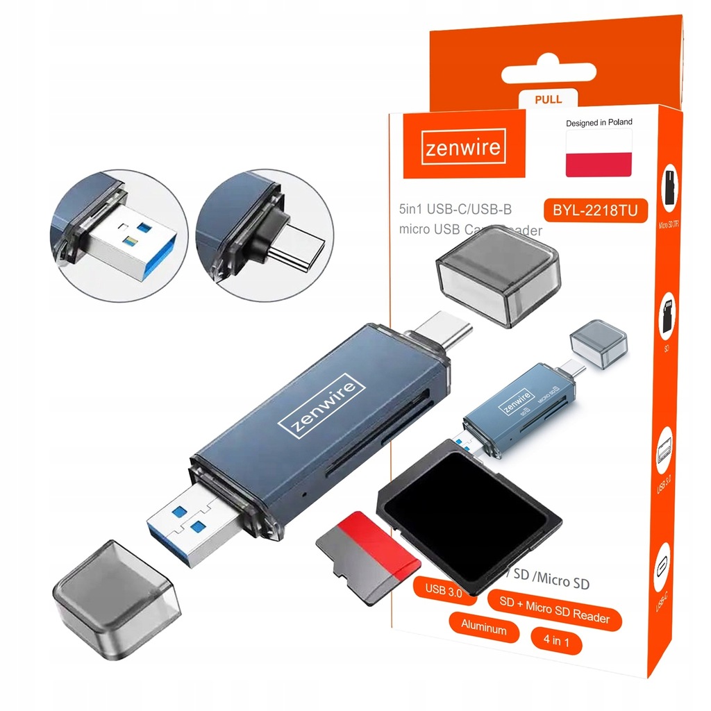 Czytnik Kart Pamięci SD USB 3.0 USB-C Adapter 4w1 SD + MICRO SD TF 5 Gb/s do 2TB - Zdjęcie nr 1