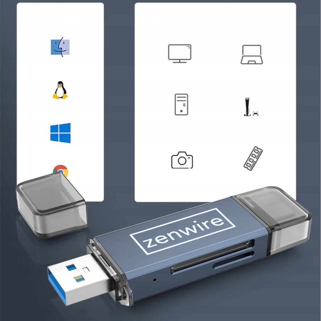 Czytnik Kart Pamięci SD USB 3.0 USB-C Adapter 4w1 SD + MICRO SD TF 5 Gb/s do 2TB - Zdjęcie nr 3