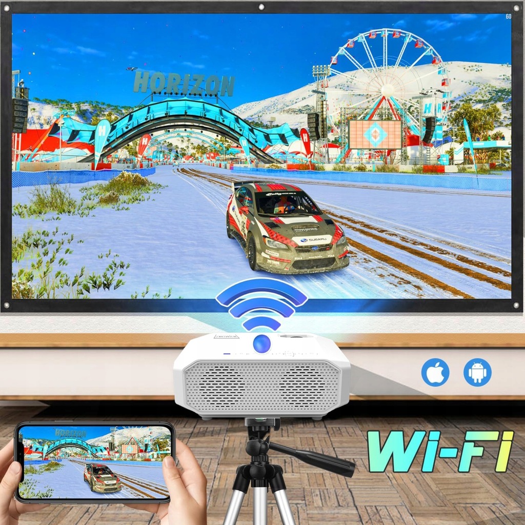 Mini Projektor WiFi Przenośny Rzutnik Full HD Bluetooth do telefonu 4500 lm 1500:1 HDMI USB LED Zenwire e450s - Zdjęcie nr 4