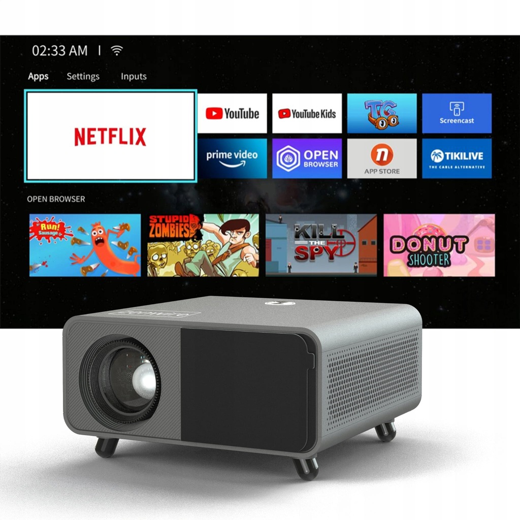 Rzutnik Projektor WiFi2.4/5 GHz Android TV FULL HD 4K 550 ansi Autofocus Autokeystone do telefonu laptopa PC Zenwire X5 - Zdjęcie nr 1