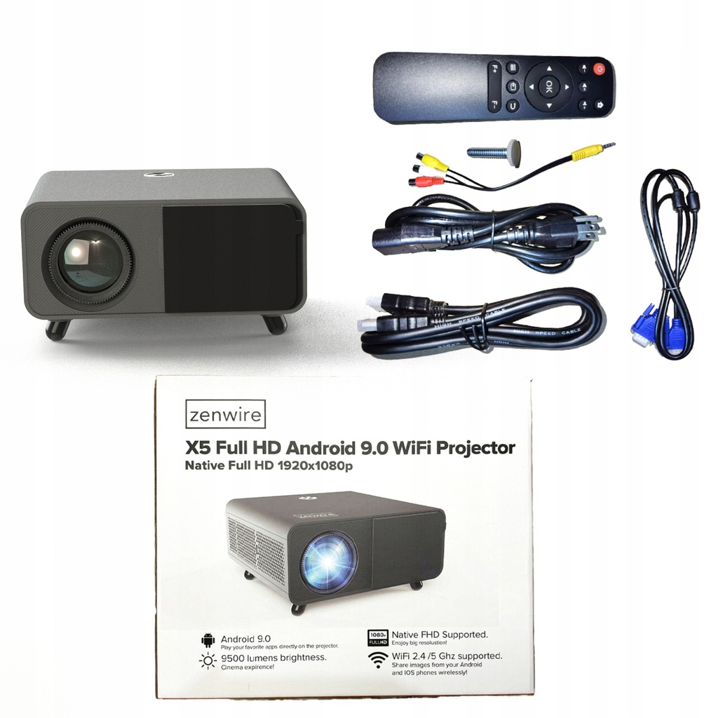 Rzutnik Projektor WiFi2.4/5 GHz Android TV FULL HD 4K 550 ansi Autofocus Autokeystone do telefonu laptopa PC Zenwire X5 - Zdjęcie nr 10