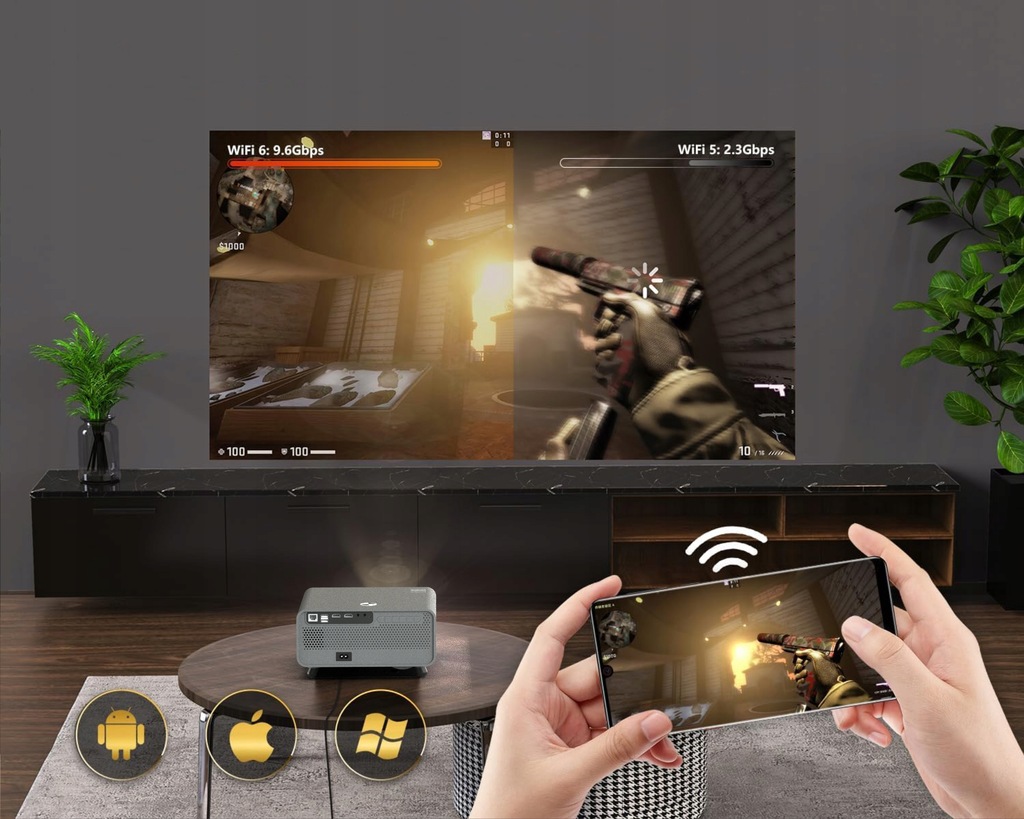 Rzutnik Projektor WiFi2.4/5 GHz Android TV FULL HD 4K 550 ansi Autofocus Autokeystone do telefonu laptopa PC Zenwire X5 - Zdjęcie nr 3