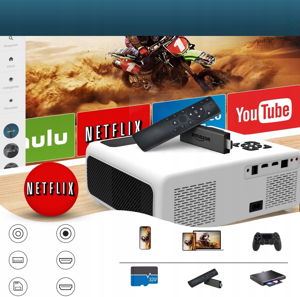 Projektor Rzutnik LED WiFi 2.4/5GHz Android TV FULL HD 4K 24000lm 800 ansi Autofocus Autokeystone 4D Bluetooth 2x HDMI/2x USB/Ethernet/Audio Zenwire e660h - Zdjęcie nr 3