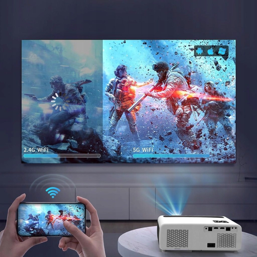 Projektor Rzutnik LED WiFi 2.4/5GHz Android TV FULL HD 4K 24000lm 800 ansi Autofocus Autokeystone 4D Bluetooth 2x HDMI/2x USB/Ethernet/Audio Zenwire e660h - Zdjęcie nr 4