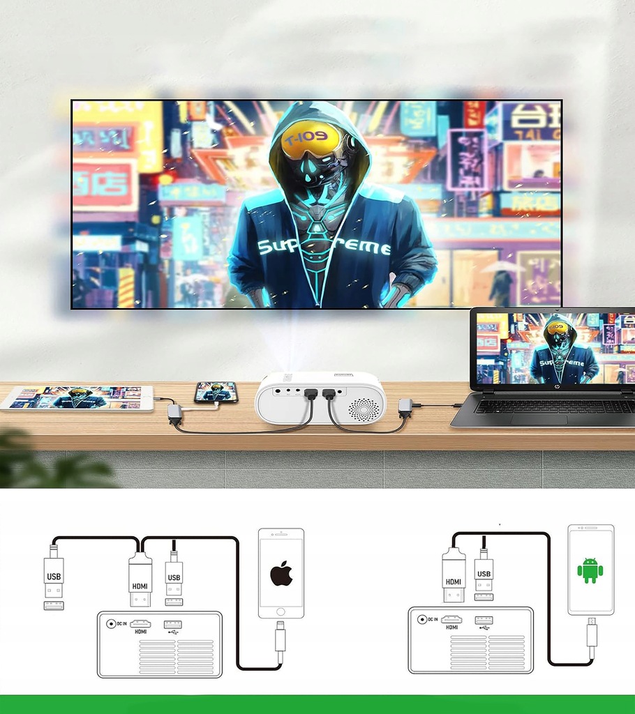 MINI PROJEKTOR LED PRZENOŚNY MAŁY RZUTNIK FULL HD TV HDMI 3000 lm Zenwire d300 - Zdjęcie nr 11