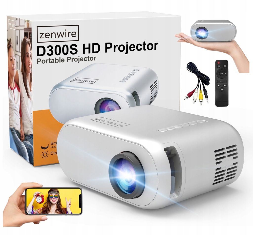 Mini Projektor Przenośny Rzutnik WiFi 2.4/5 GHz Miracast Airplay Full HD do telefonu smartfona 3000 lm Zenwire d300s - Zdjęcie nr 1