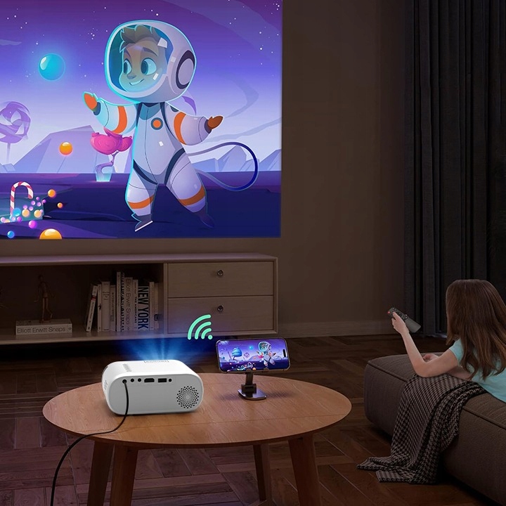 Mini Projektor Przenośny Rzutnik WiFi 2.4/5 GHz Miracast Airplay Full HD do telefonu smartfona 3000 lm Zenwire d300s - Zdjęcie nr 2
