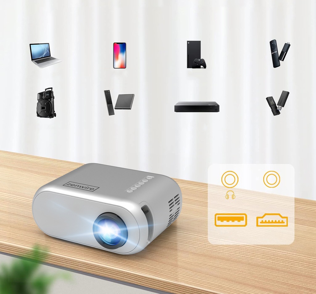 Mini Projektor Przenośny Rzutnik WiFi 2.4/5 GHz Miracast Airplay Full HD do telefonu smartfona 3000 lm Zenwire d300s - Zdjęcie nr 9