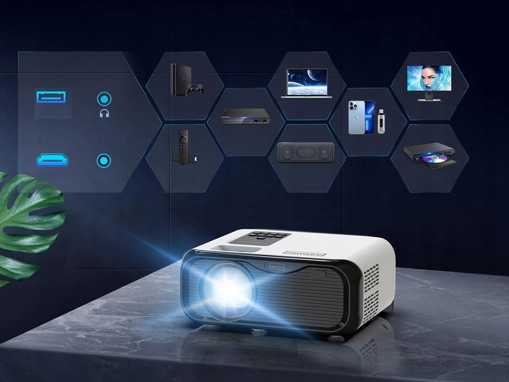 Mini Projektor Przenośny Rzutnik WiFi 2.4/5 GHz Miracast Airplay Full HD 4K 7500lm 250 ansi Bluetooth 5.0 Zenwire e500s - Zdjęcie nr 14