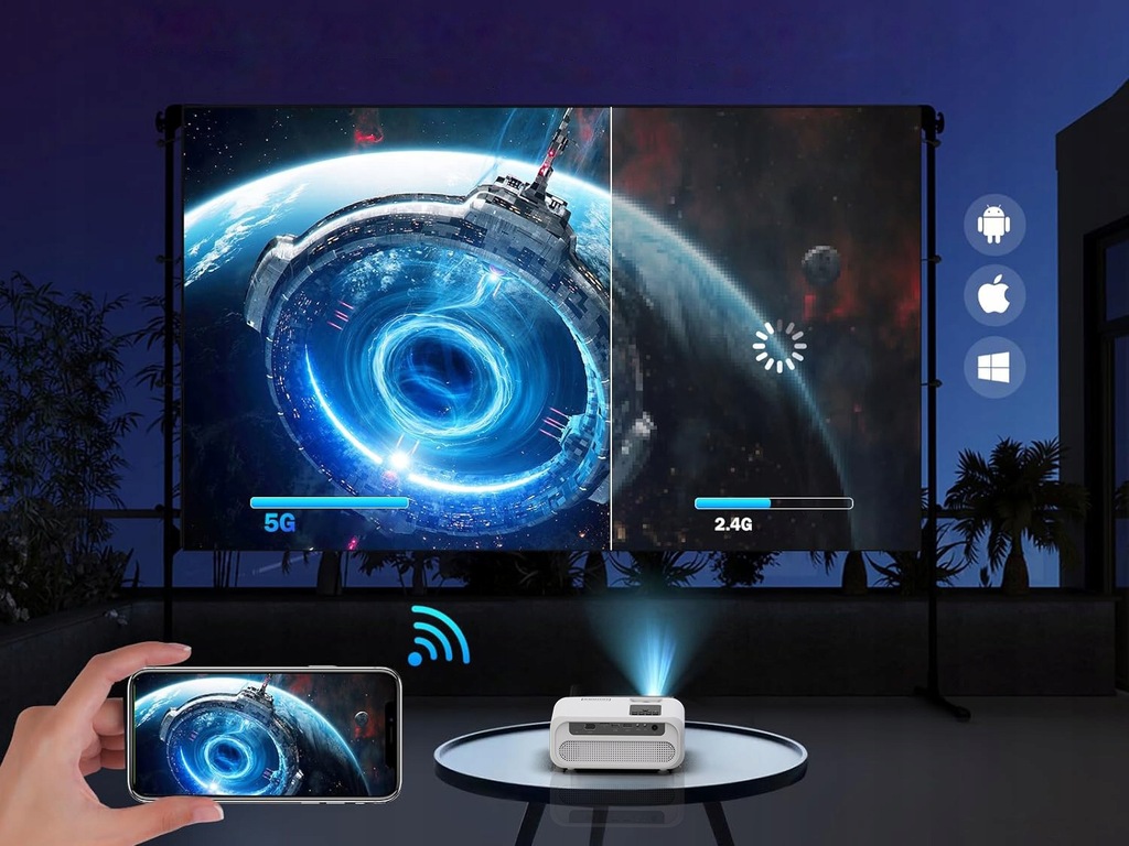 Mini Projektor Przenośny Rzutnik WiFi 2.4/5 GHz Miracast Airplay Full HD 4K 7500lm 250 ansi Bluetooth 5.0 Zenwire e500s - Zdjęcie nr 4