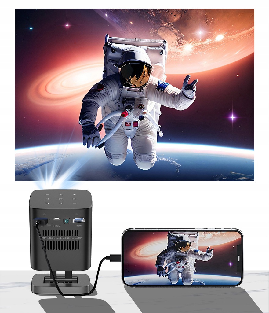 Mini Projektor DLP Przenośny Rzutnik Full HD 4K WiFi Android z wbudowaną baterią + Statyw + Etui ochronne Zenwire c1000 - Zdjęcie nr 4
