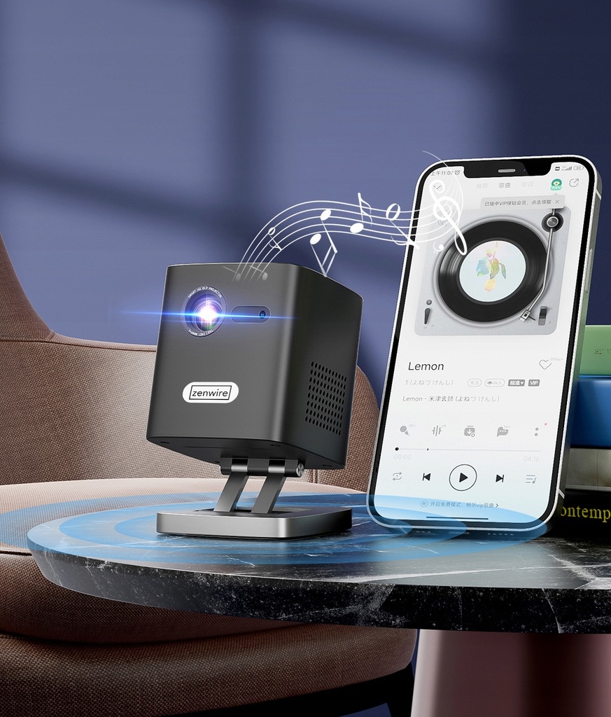 Mini Projektor DLP Przenośny Rzutnik Full HD 4K WiFi Android z wbudowaną baterią + Statyw + Etui ochronne Zenwire c1000 - Zdjęcie nr 6