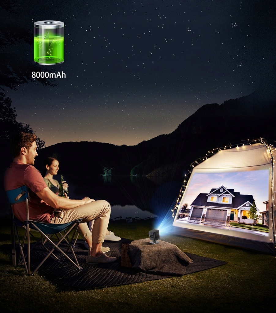 Mini Projektor DLP Przenośny Rzutnik Full HD 4K WiFi Android z wbudowaną baterią + Statyw + Etui ochronne Zenwire c1000 - Zdjęcie nr 9