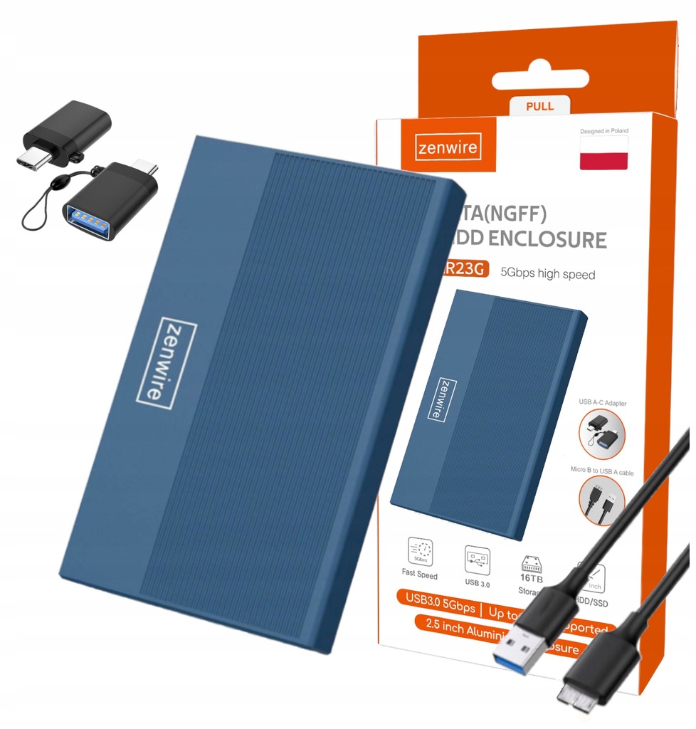 Kieszeń na dysk Obudowa Dysku 2,5 cala Adapter HDD SSD USB 3.0 SATA 6 GB/s do 16 TB Zenwire MR23G - Zdjęcie nr 1