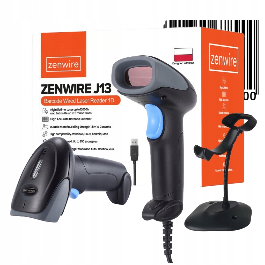 Czytnik Skaner Kodów Kreskowych Stacjonarny Laserowy EAN USB Przewodowy 1D J13 - zdjęcie 1