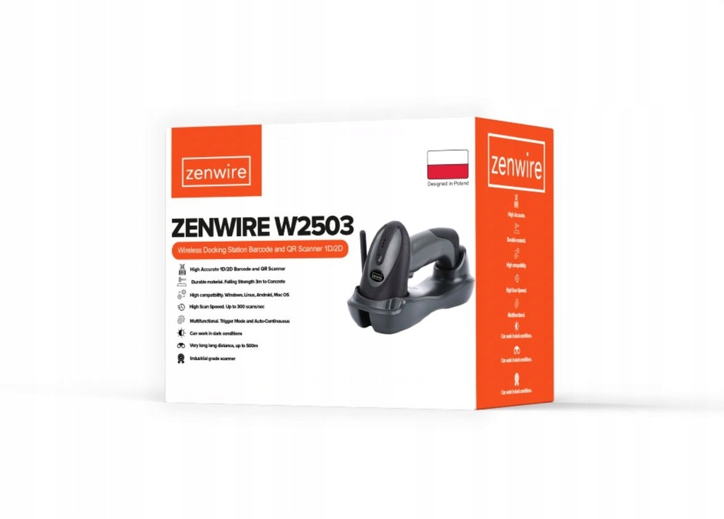 Czytnik Skaner Kodów Kreskowych EAN ze Stacja Dokującą USB Bezprzewodowy 1D Zenwire W903 - zdjęcie 7