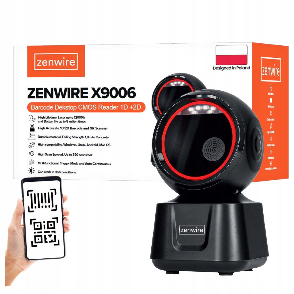 Czytnik Kodów Kreskowych Skaner QR 1D 2D USB Przewodowy Stacjonarny EAN GS1